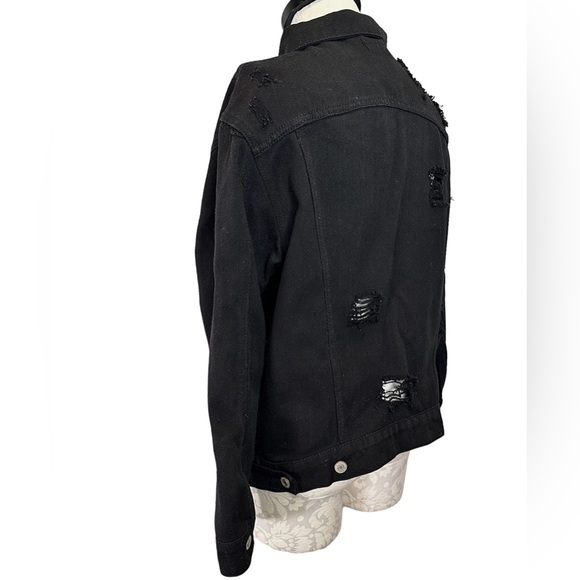 Iris Jeans Black Distressed Denim Jacket Grunge Large - Picture 9 of 15